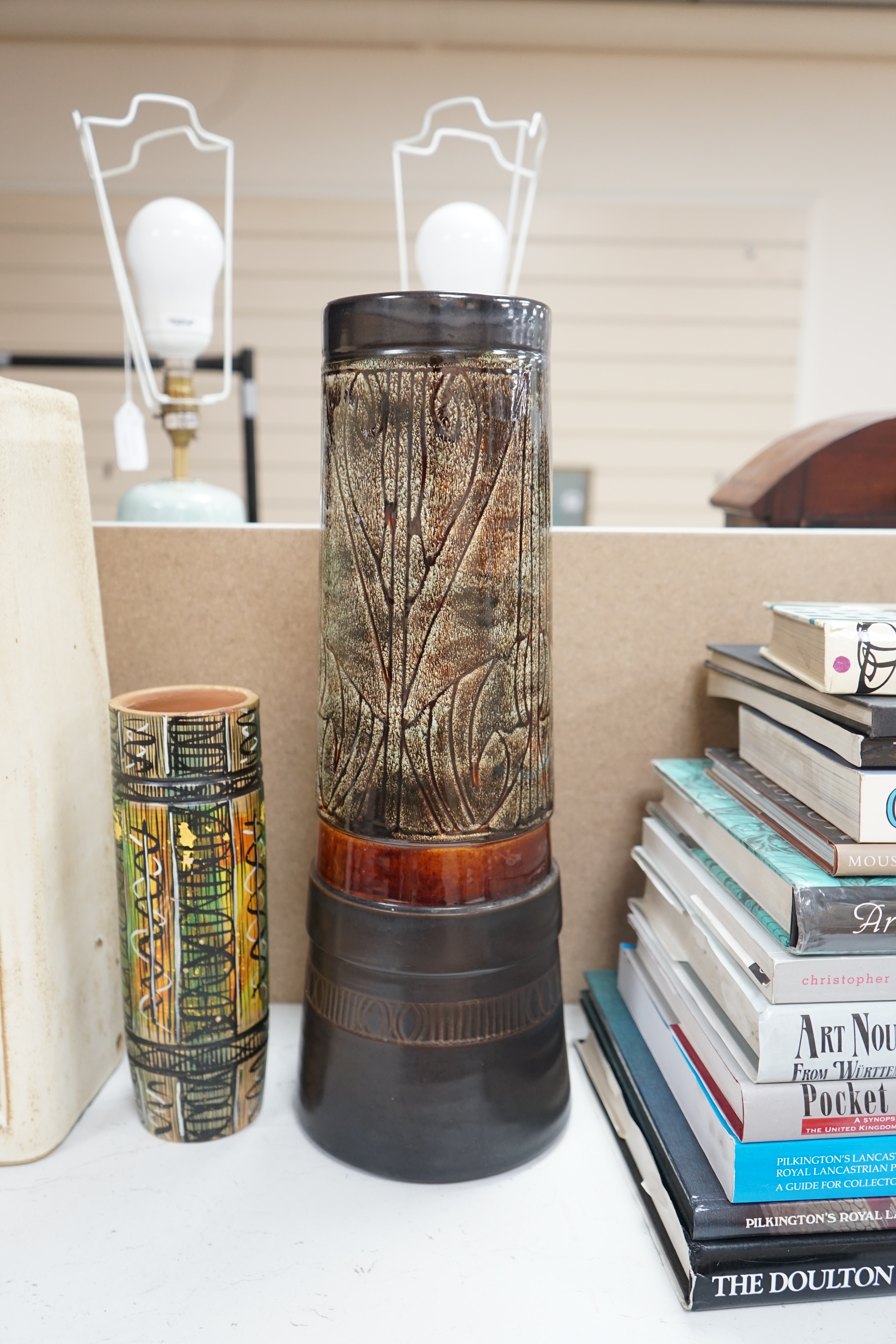 Three Studio pottery vases, including Celtic pottery, Newquay, tallest 45cm. Condition - good